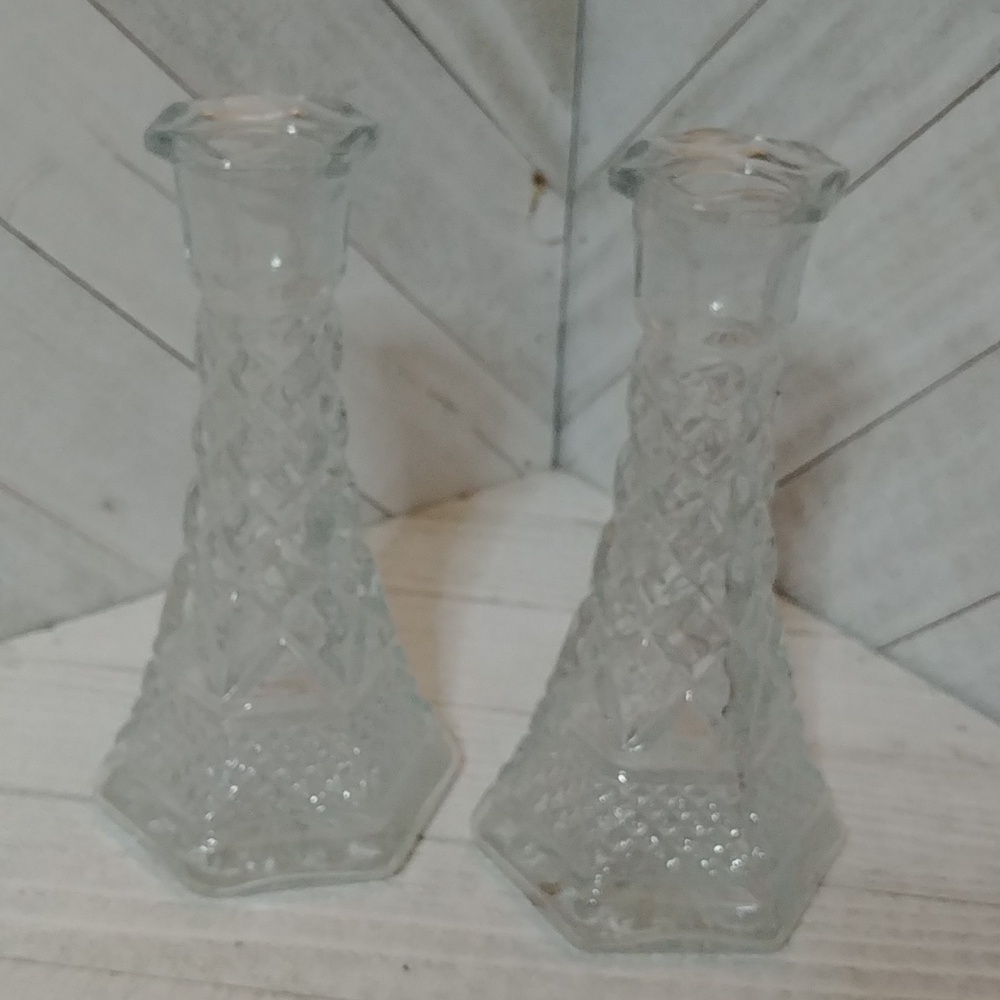 2Pc. Vintage Milk Glass Style Clear Vases